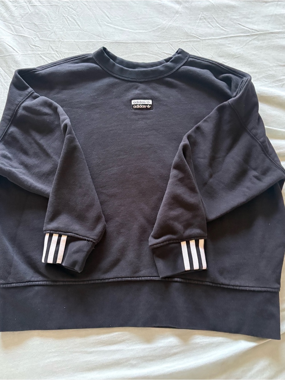 adidas Black Crewneck Sweatshirt with White Stripe Cuffs